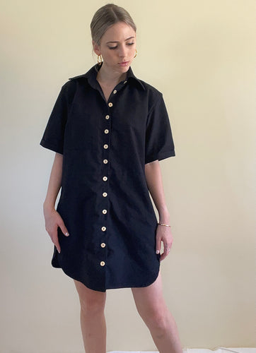 Evie Shirt Dress in Black (made to order)